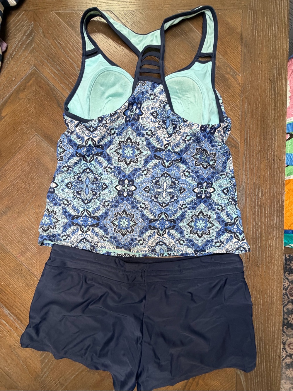 ZeroXposur Blue Mosaic Print Tankini Swimsuit Set Size Large - Picture 4 of 9